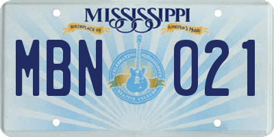 MS license plate MBN021