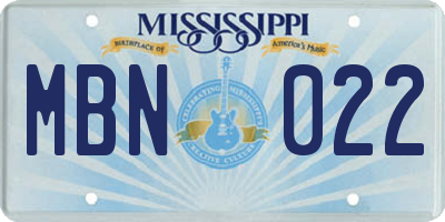 MS license plate MBN022
