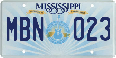 MS license plate MBN023