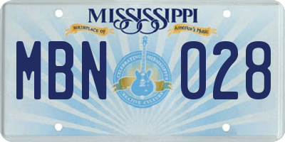 MS license plate MBN028