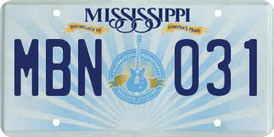 MS license plate MBN031