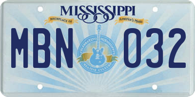 MS license plate MBN032