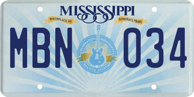 MS license plate MBN034