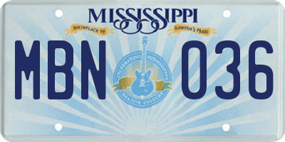 MS license plate MBN036