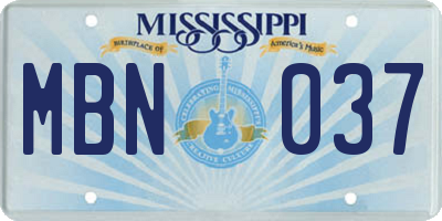 MS license plate MBN037