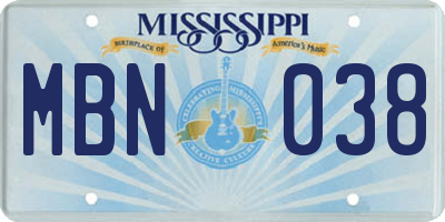 MS license plate MBN038