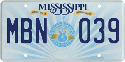 MS license plate MBN039