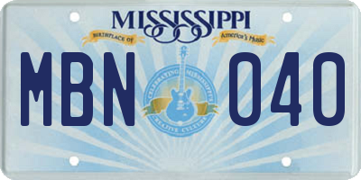 MS license plate MBN040