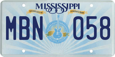 MS license plate MBN058