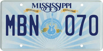 MS license plate MBN070