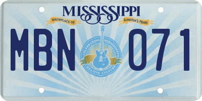 MS license plate MBN071