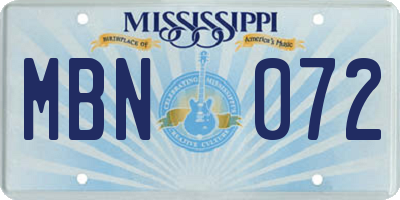 MS license plate MBN072