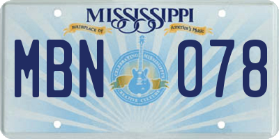 MS license plate MBN078