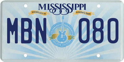 MS license plate MBN080