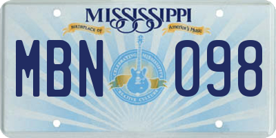 MS license plate MBN098