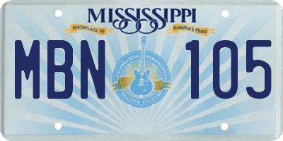 MS license plate MBN105
