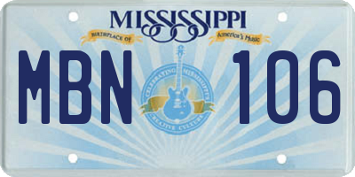 MS license plate MBN106