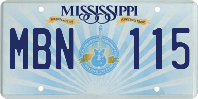 MS license plate MBN115