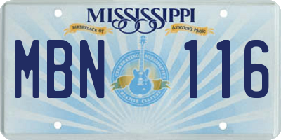 MS license plate MBN116