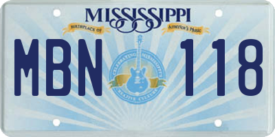 MS license plate MBN118