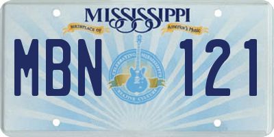 MS license plate MBN121
