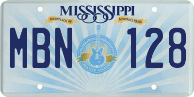 MS license plate MBN128