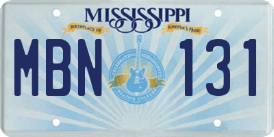 MS license plate MBN131