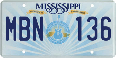 MS license plate MBN136