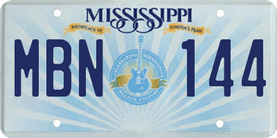 MS license plate MBN144