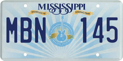 MS license plate MBN145