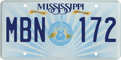 MS license plate MBN172