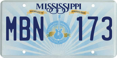 MS license plate MBN173
