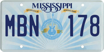 MS license plate MBN178