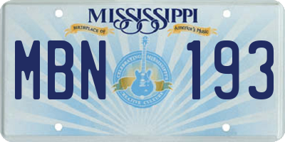 MS license plate MBN193