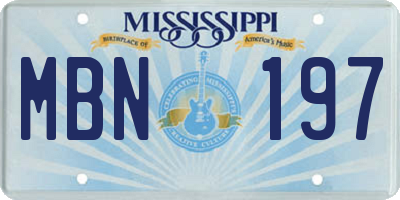 MS license plate MBN197