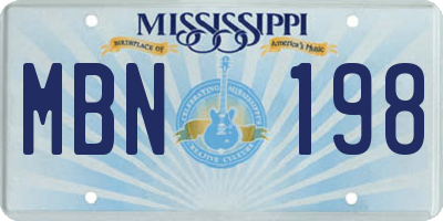 MS license plate MBN198