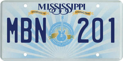MS license plate MBN201