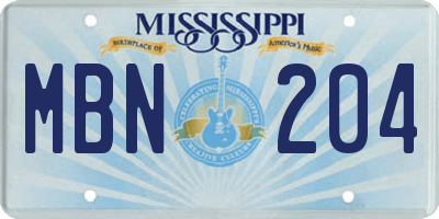 MS license plate MBN204