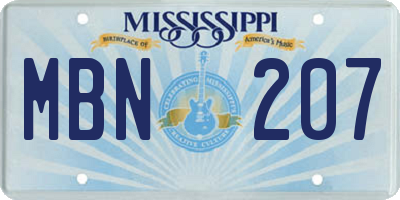 MS license plate MBN207