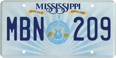 MS license plate MBN209