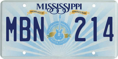 MS license plate MBN214