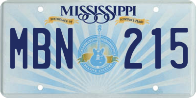 MS license plate MBN215