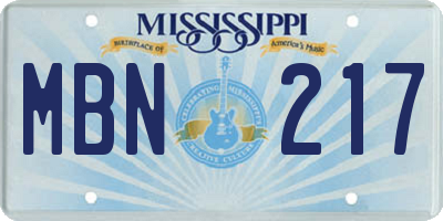 MS license plate MBN217
