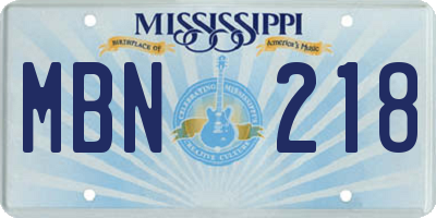 MS license plate MBN218
