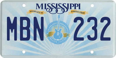 MS license plate MBN232