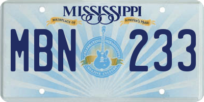 MS license plate MBN233