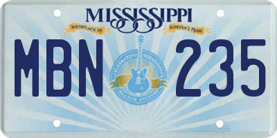 MS license plate MBN235