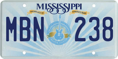 MS license plate MBN238