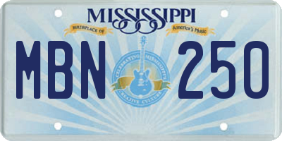 MS license plate MBN250