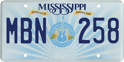 MS license plate MBN258
